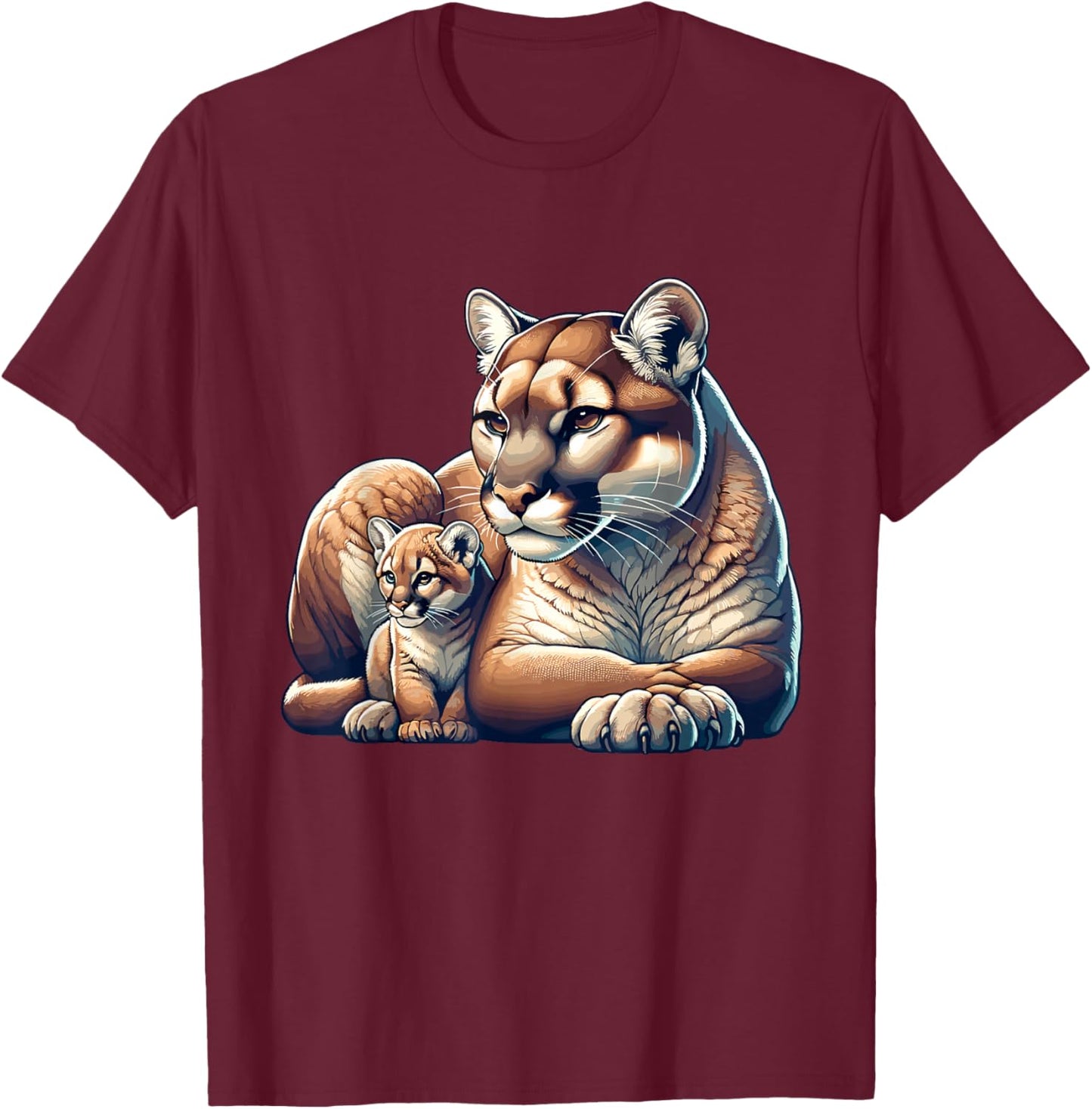 Mountain Lion Cougar Mom Baby Kitten T-Shirt - T-Shirt | Maroon