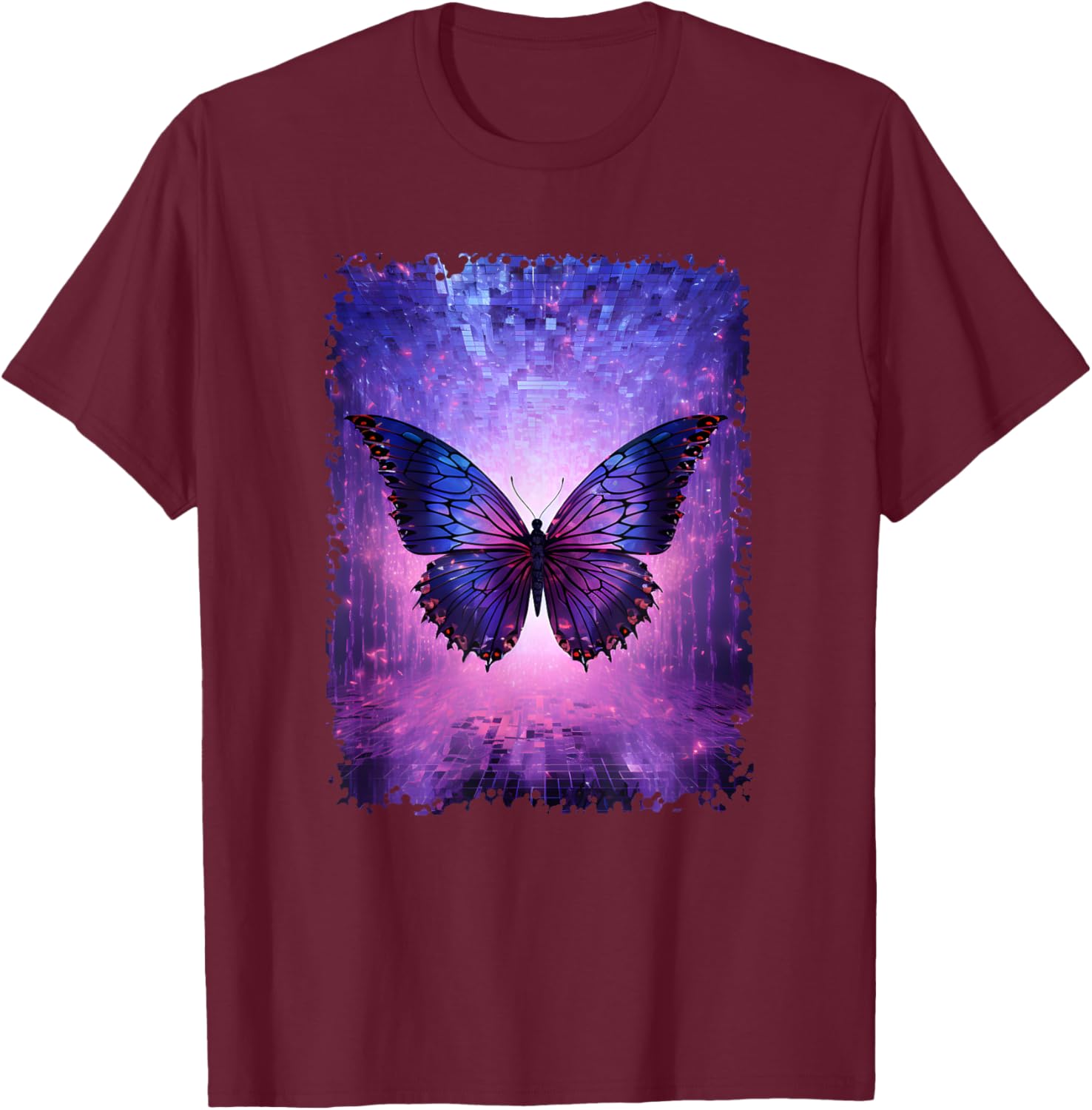 Butterfly Lover Insect Men Women Purple Glitch Butterfly Art T-Shirt - T-Shirt | Maroon