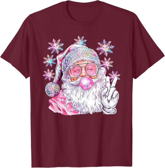 Vintage Retro Santa Christmas Pink Sunglasses Bubble Gum T-Shirt - T-Shirt | Maroon