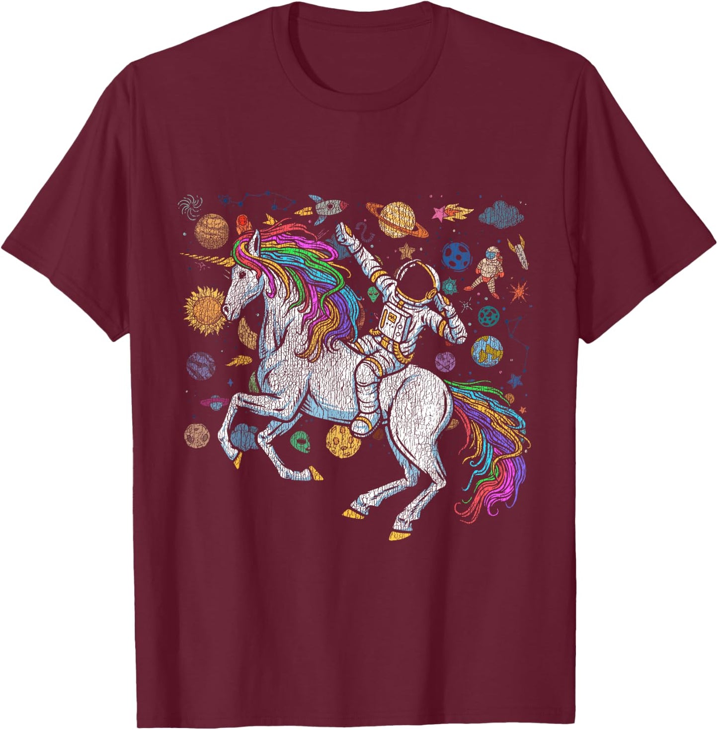 Fantasy Animal Unicorn Lover Cosmonaut Outer Space Astronaut T-Shirt - T-Shirt | Maroon