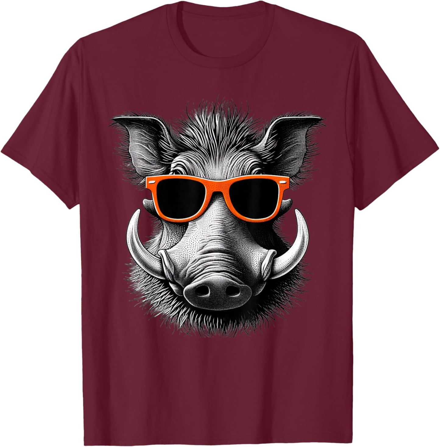 Cool Warthog Wearing Sunglasses Graphic Art T-Shirt - T-Shirt | Maroon