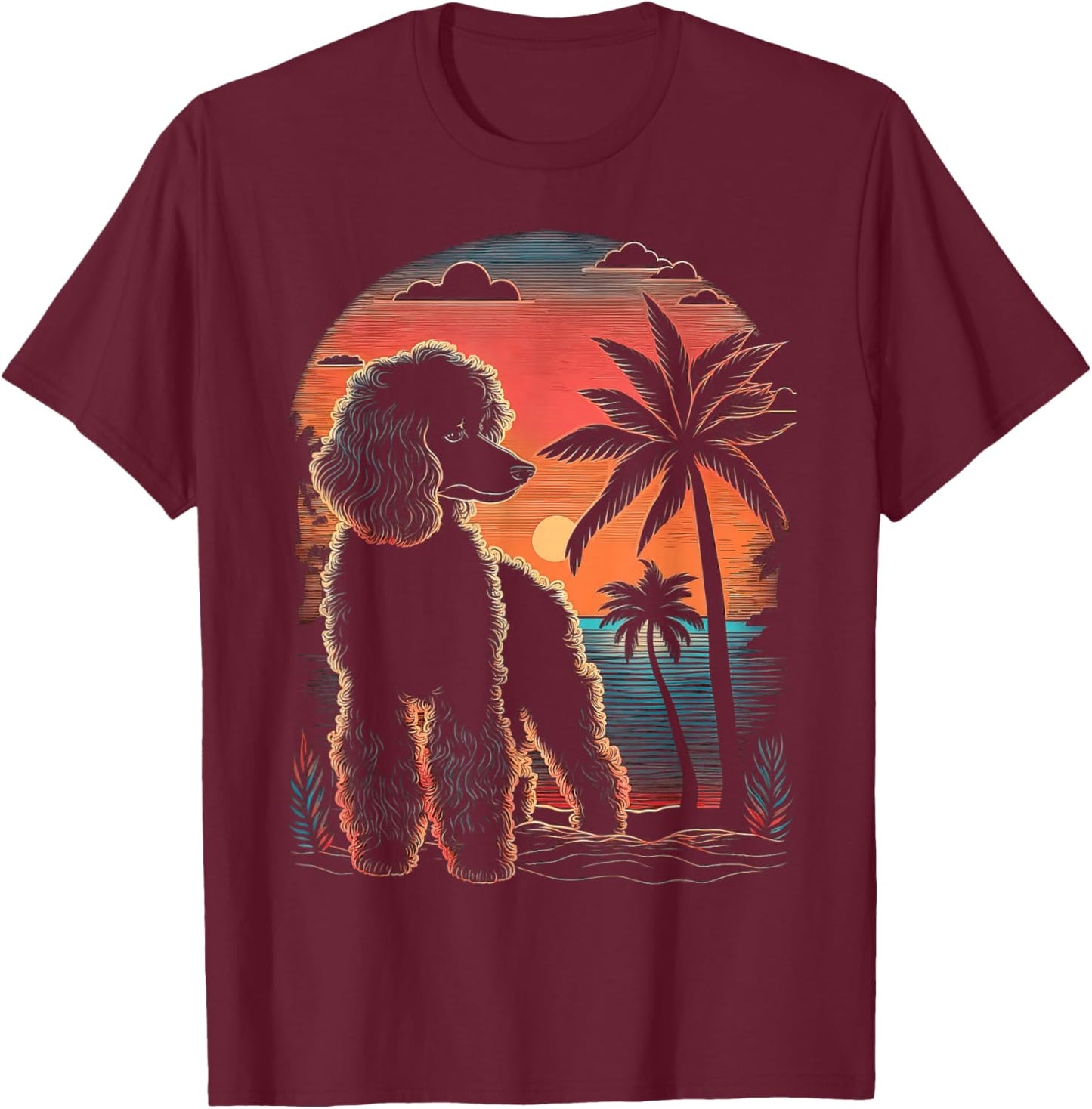 Poodle 80s Sunset Vintage Retro Style T-Shirt - T-Shirt | Maroon