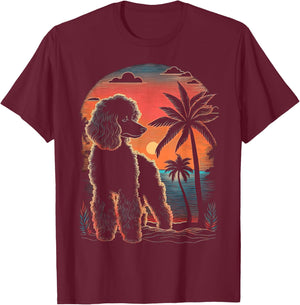 Poodle 80s Sunset Vintage Retro Style T-Shirt - T-Shirt | Maroon