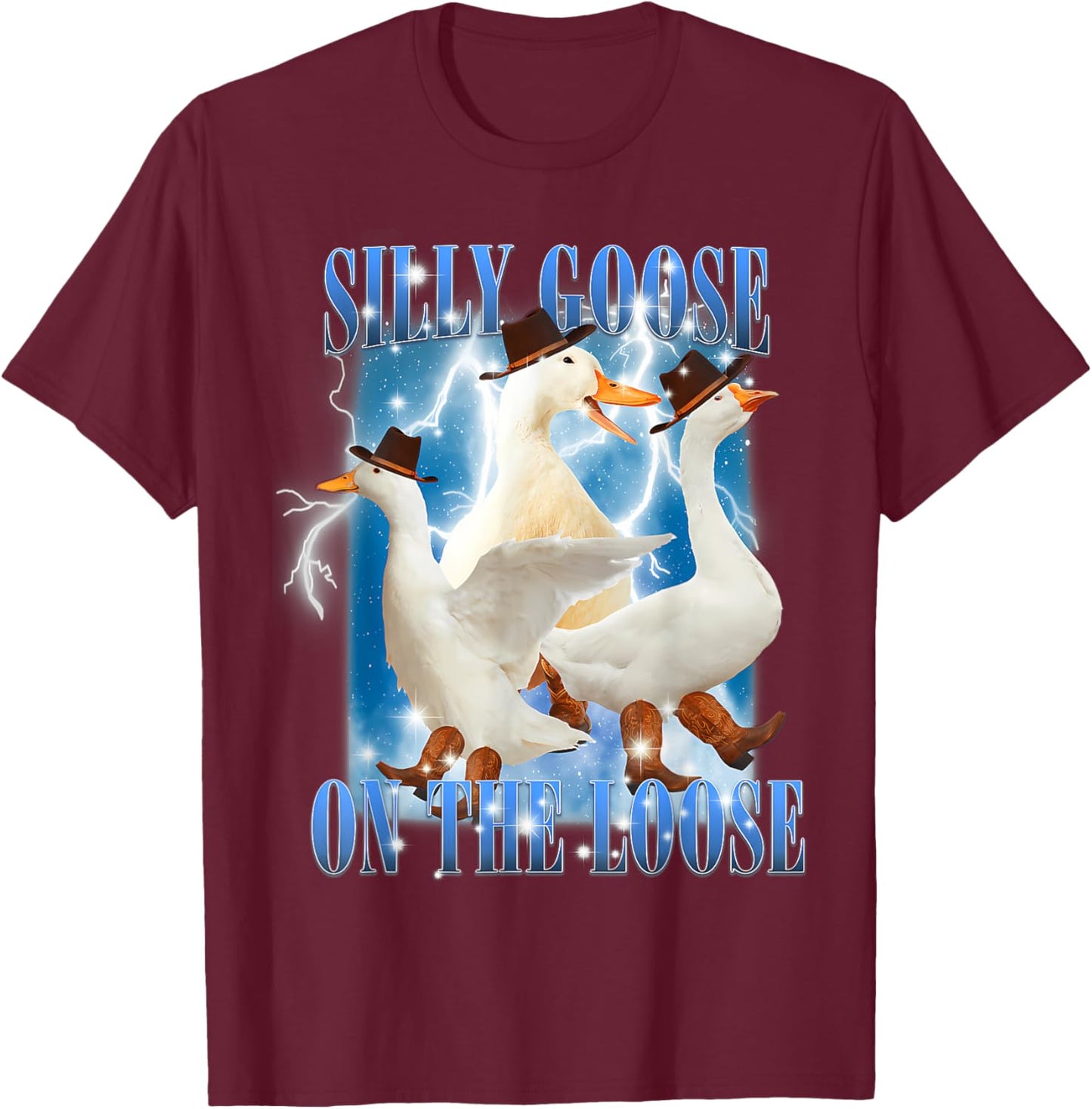 Retro Goose Aesthetic Trendy Meme Silly Goose On The Loose T-Shirt - T-Shirt | Maroon