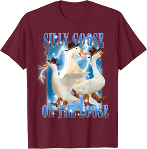 Retro Goose Aesthetic Trendy Meme Silly Goose On The Loose T-Shirt - T-Shirt | Maroon