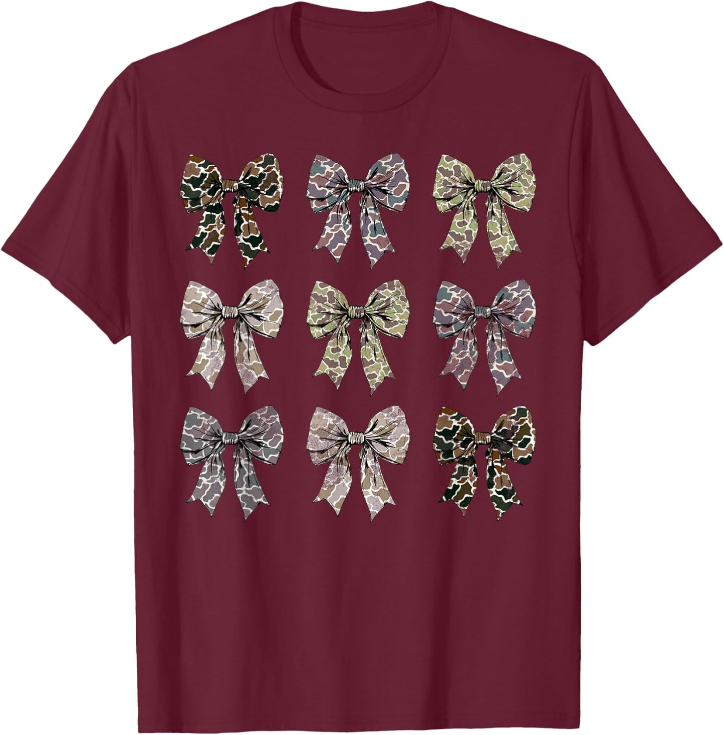 Camo Coquette Bow Duck Hunting Camouflage Girls Women T-Shirt - T-Shirt | Maroon