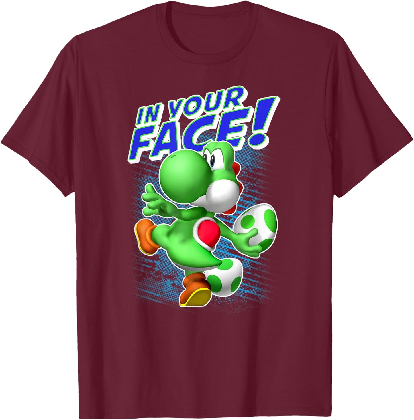 Super Mario Yoshi in Your Face Egg Throw Portrait T-Shirt - T-Shirt | Maroon