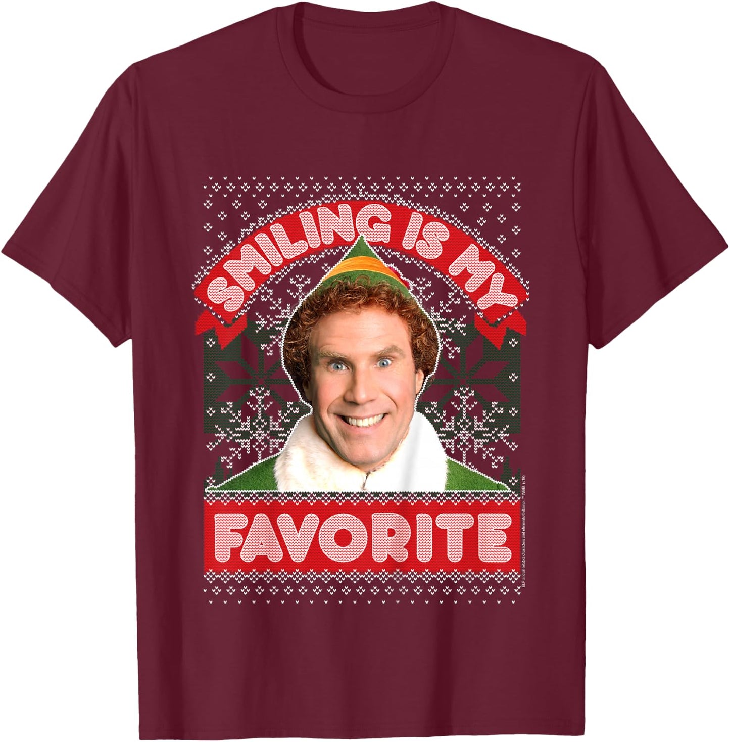 Kids Elf Buddy Smiling is My Favorite Christmas T-Shirt - T-Shirt | Maroon