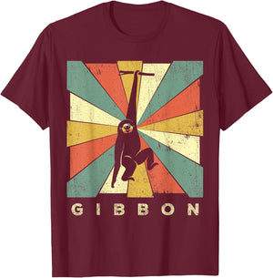 Vintage Gibbon Lover Retro Style Animal T-Shirt - T-Shirt | Maroon