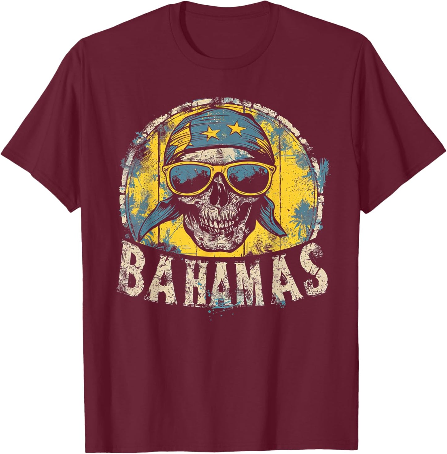 Bahamas Flag - Skull Skeleton Vintage Country Cruise Family T-Shirt - T-Shirt | Maroon