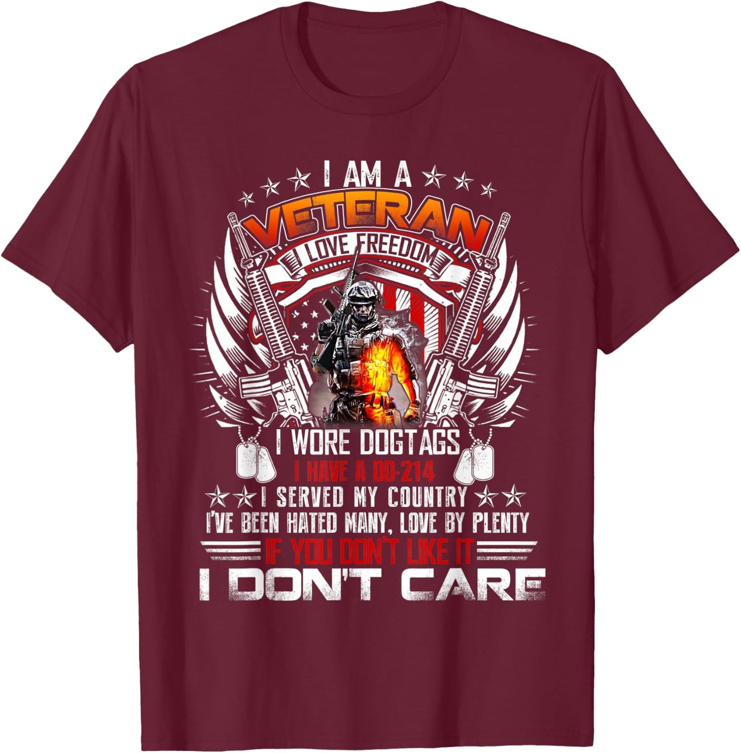 I Am A Veteran I Love Freedom My Country T-Shirt - T-Shirt | Maroon