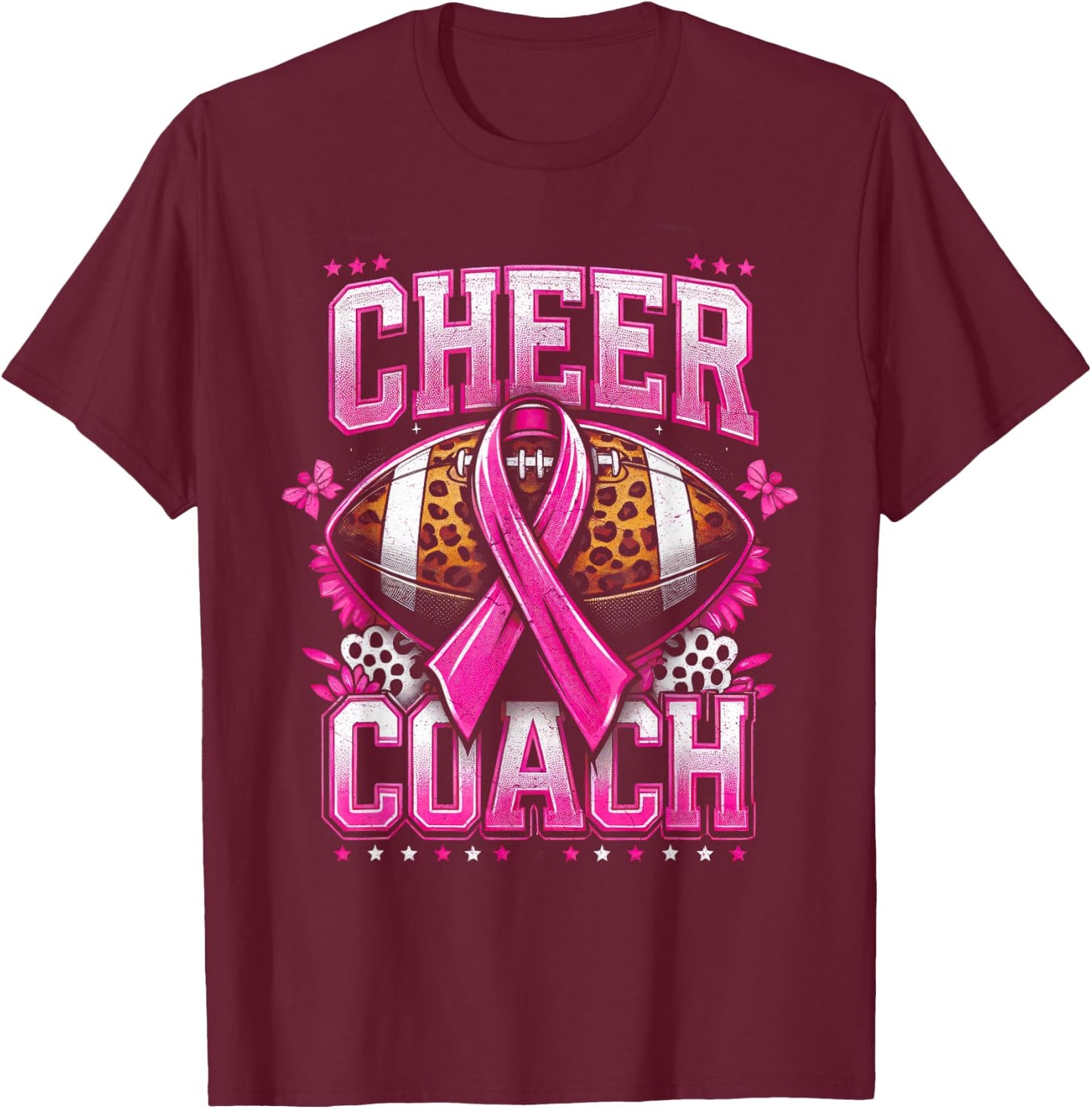 Football Cheer Coach Pink Ribbon Breast Cancer Awareness T-Shirt - T-Shirt | Maroon
