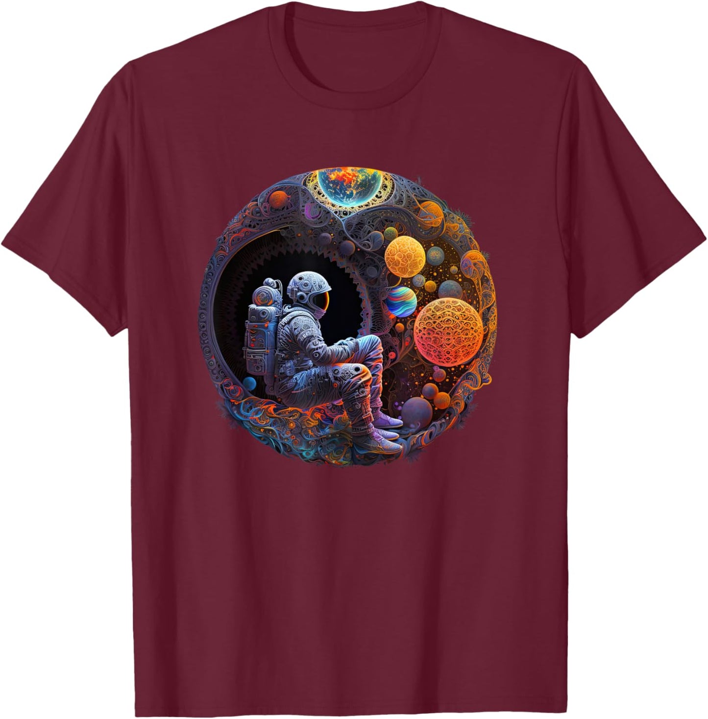 Meditating Astronaut Planets Meditation Astral Travel. T-Shirt - T-Shirt | Maroon