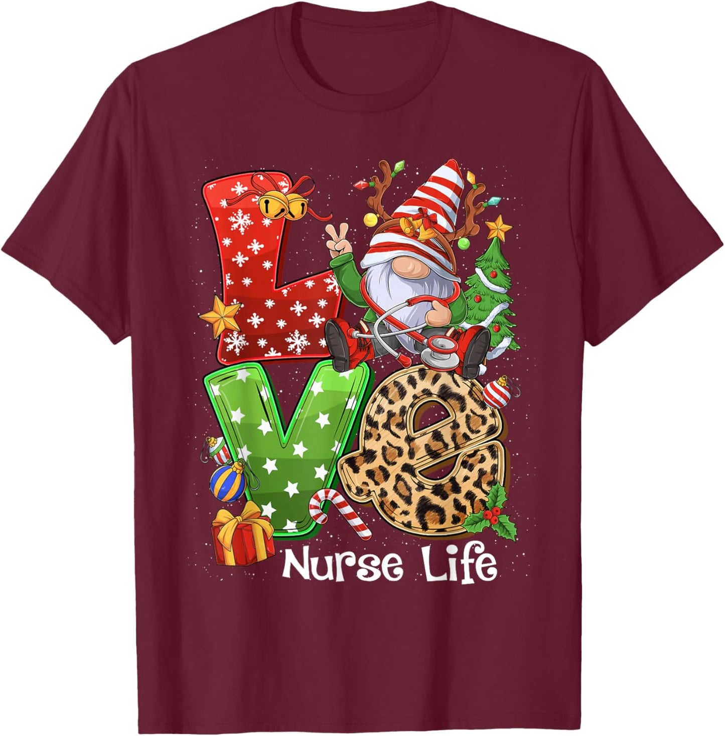 Gnome Family Christmas Men - LOVE Nurse Gnome T-Shirt - T-Shirt | Maroon