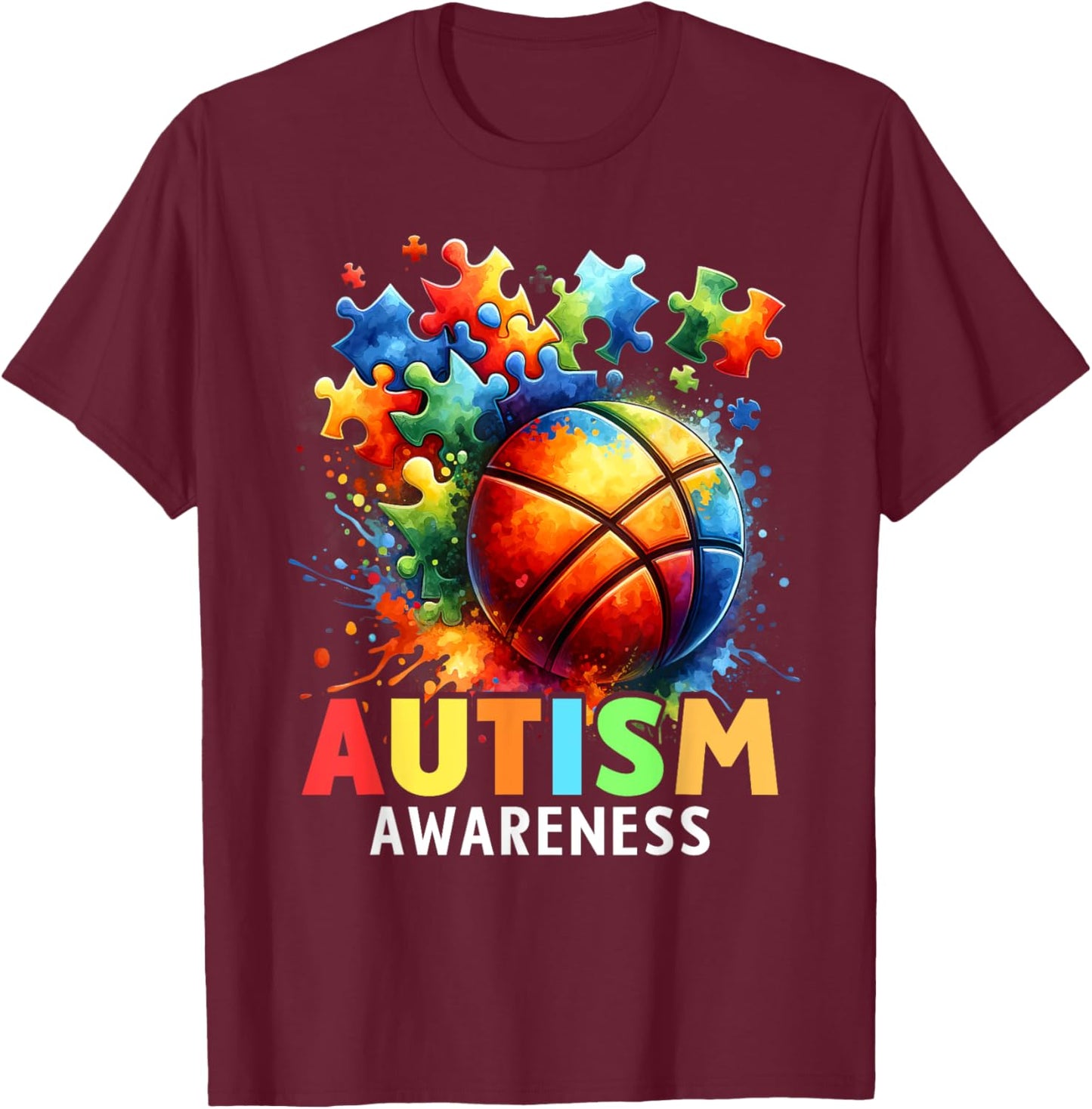 Autism Basketball Autistic Autism Awareness Colorful T-Shirt - T-Shirt | Maroon
