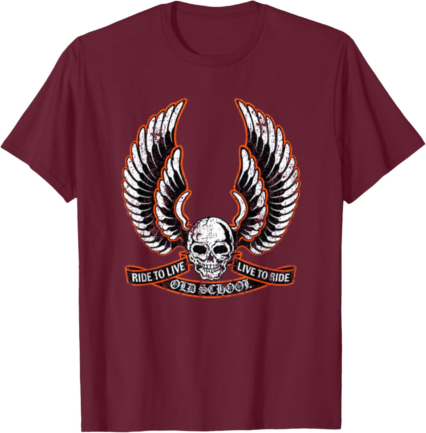 Ride To Live Live To Ride Old School Cool Vintage Biker T-Shirt - T-Shirt | Maroon