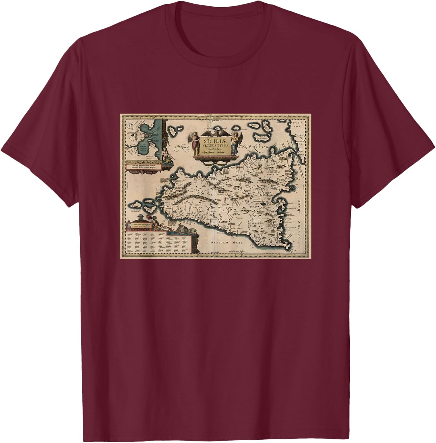 Sicily Italy Map T Shirt T-Shirt - T-Shirt | Maroon