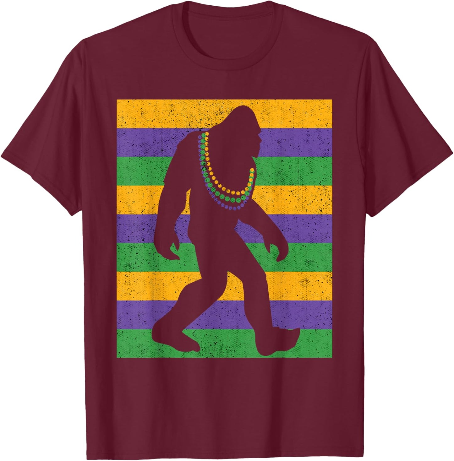 Bigfoot Mardi Gras Sasquatch Funny Men Kids T-Shirt - T-Shirt | Maroon