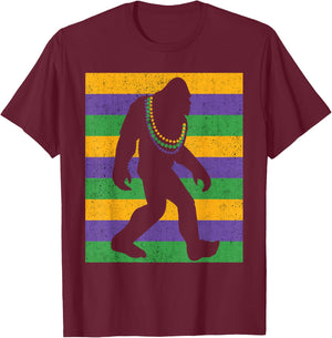 Bigfoot Mardi Gras Sasquatch Funny Men Kids T-Shirt - T-Shirt | Maroon