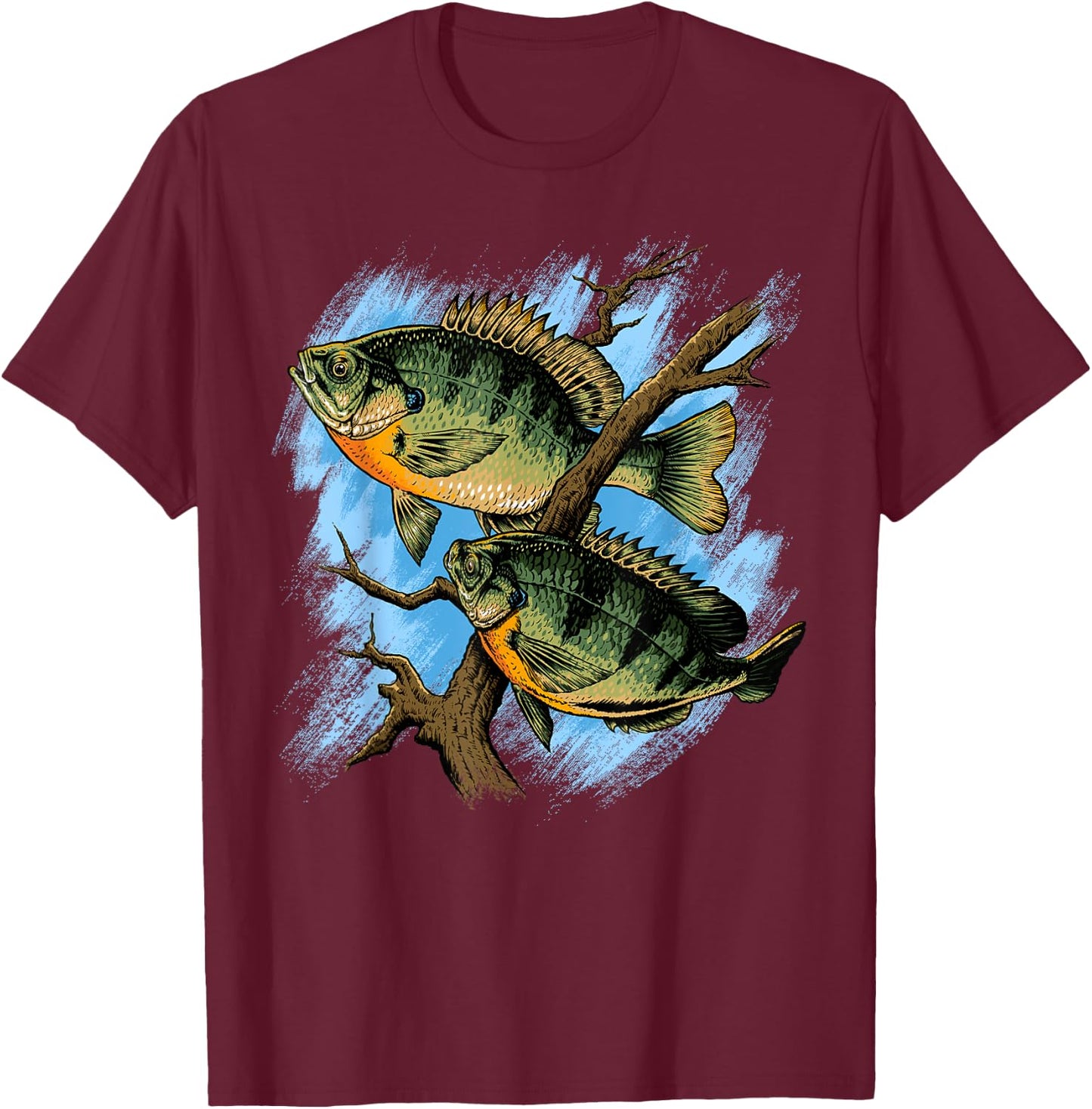 Bluegill Illustration Fishing T-Shirt - T-Shirt | Maroon