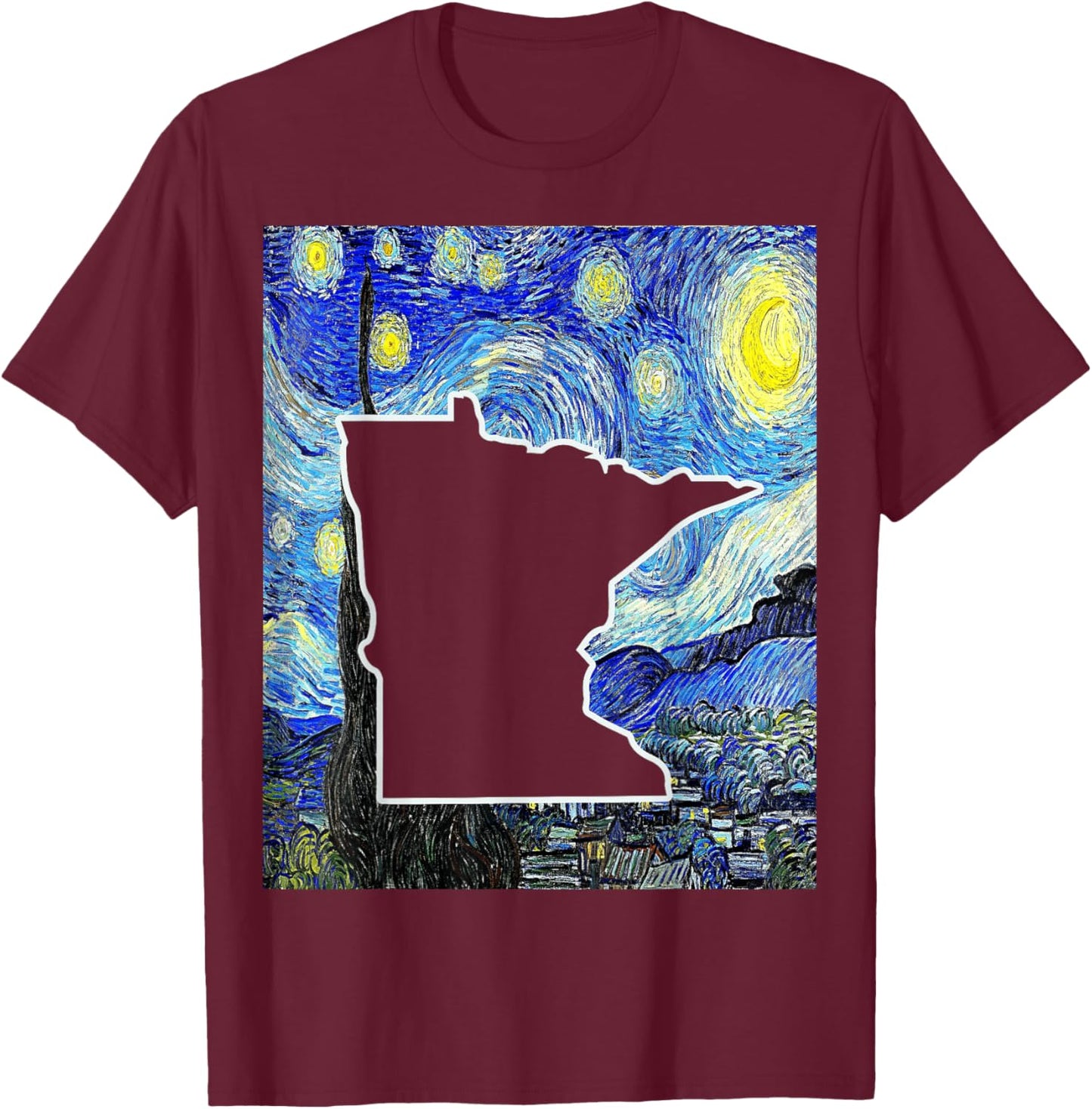Minnesota State Starry Night Minnesota Map Minnesotan T-Shirt - T-Shirt | Maroon