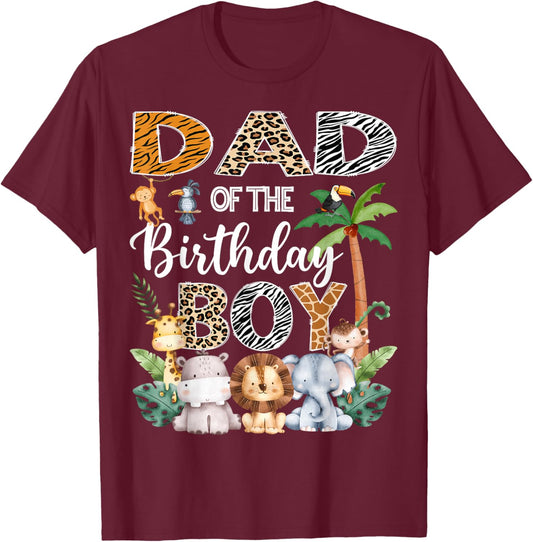 Dad Of The Birthday Boy Safari Jungle Bday Party T-Shirt - T-Shirt | Maroon