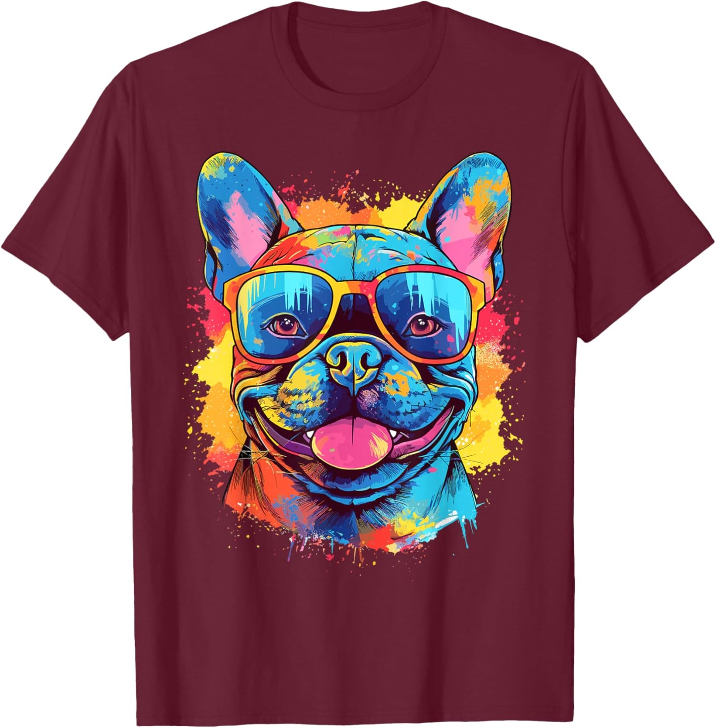 Colorful Watercolor French Bulldog T-Shirt - T-Shirt | Maroon