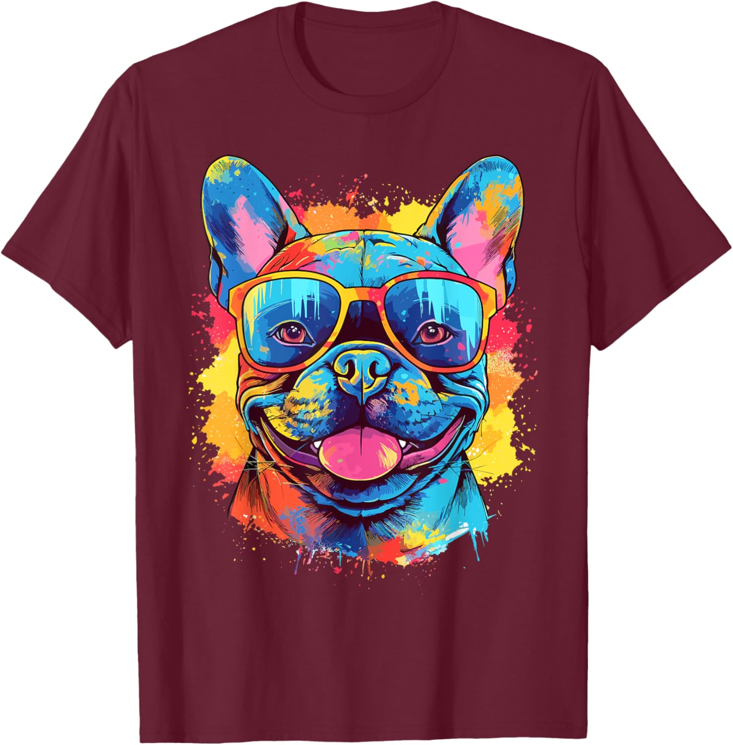 Colorful Watercolor French Bulldog T-Shirt - T-Shirt | Maroon