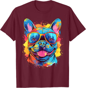 Colorful Watercolor French Bulldog T-Shirt - T-Shirt | Maroon