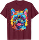 Colorful Watercolor French Bulldog T-Shirt - T-Shirt | Maroon