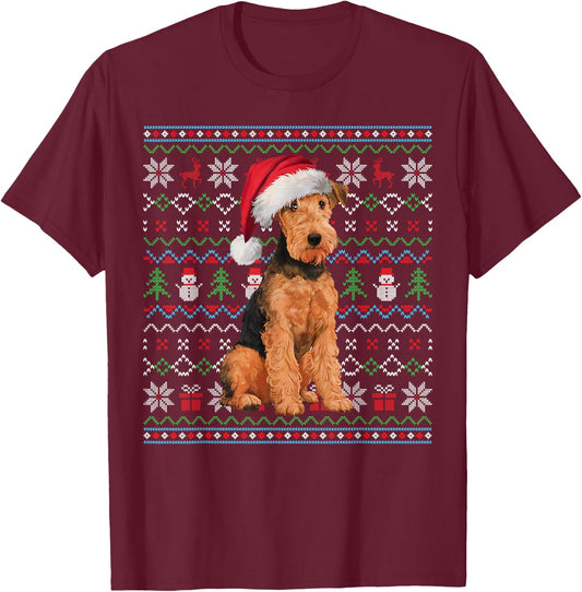Ugly Airedale Terrier Dog Lovers Xmas Sweater Santa T-Shirt - T-Shirt | Maroon