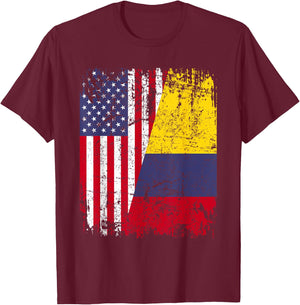 COLOMBIAN ROOTS | Half American Flag | COLOMBIA Women Kids Men T-Shirt - T-Shirt | Maroon