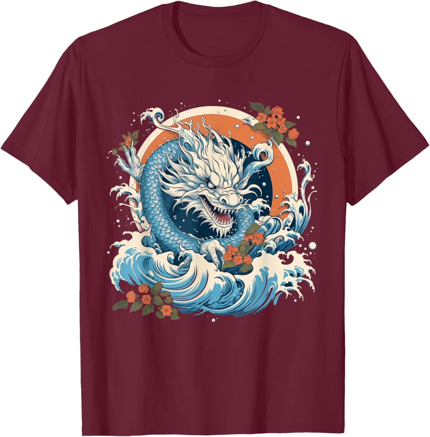 Astrological Dancing Lunar Water Dragon T-Shirt - T-Shirt | Maroon