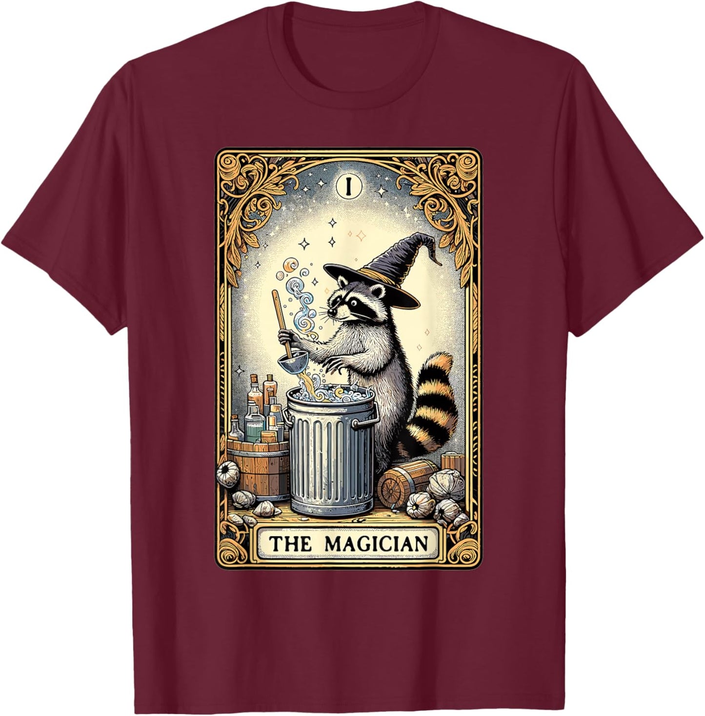 Tarotkarte Waschbär der Magier Hexerei Okkulter Waschbär T-Shirt - T-Shirt | Maroon