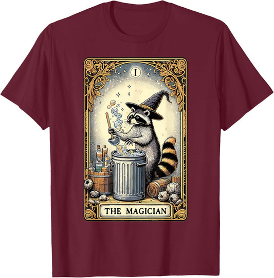 Tarotkarte Waschbär der Magier Hexerei Okkulter Waschbär T-Shirt - T-Shirt | Maroon