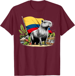 Proud Colombian Capybara Colombia Flag - National Day T-Shirt - T-Shirt | Maroon