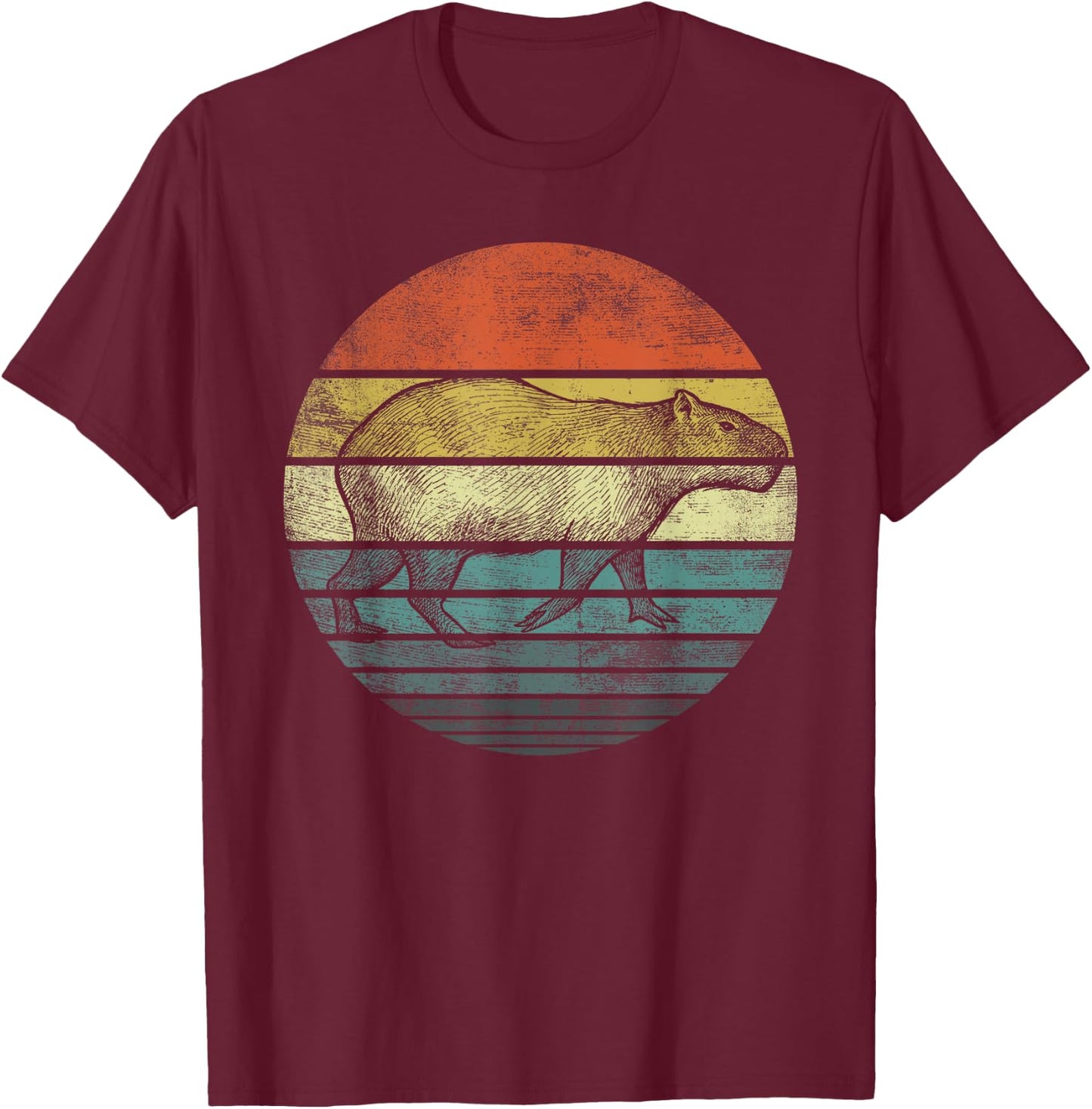 Capybara Gifts Retro Sunset Animal Lover Capybara Silhouette T-Shirt - T-Shirt | Maroon