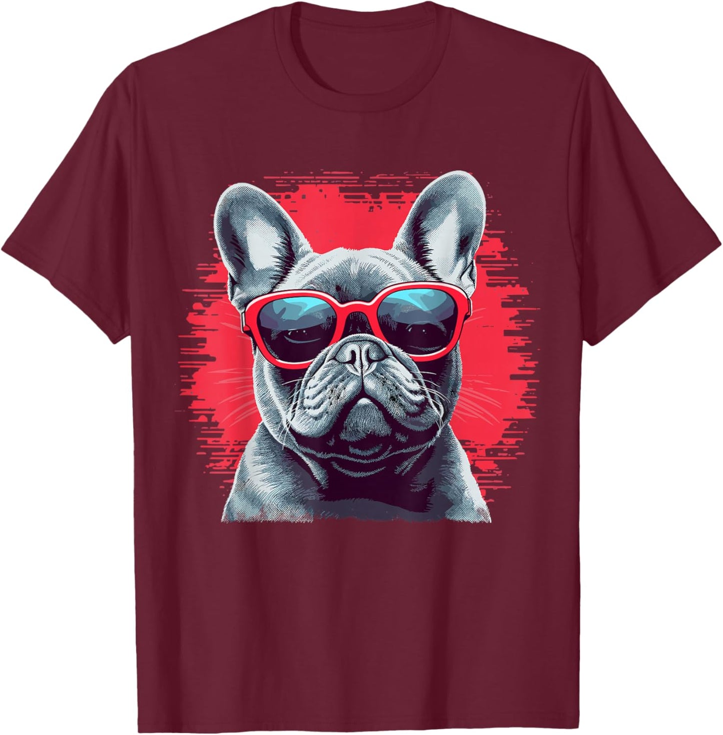 French Bulldog With Sunglasses T-Shirt - T-Shirt | Maroon