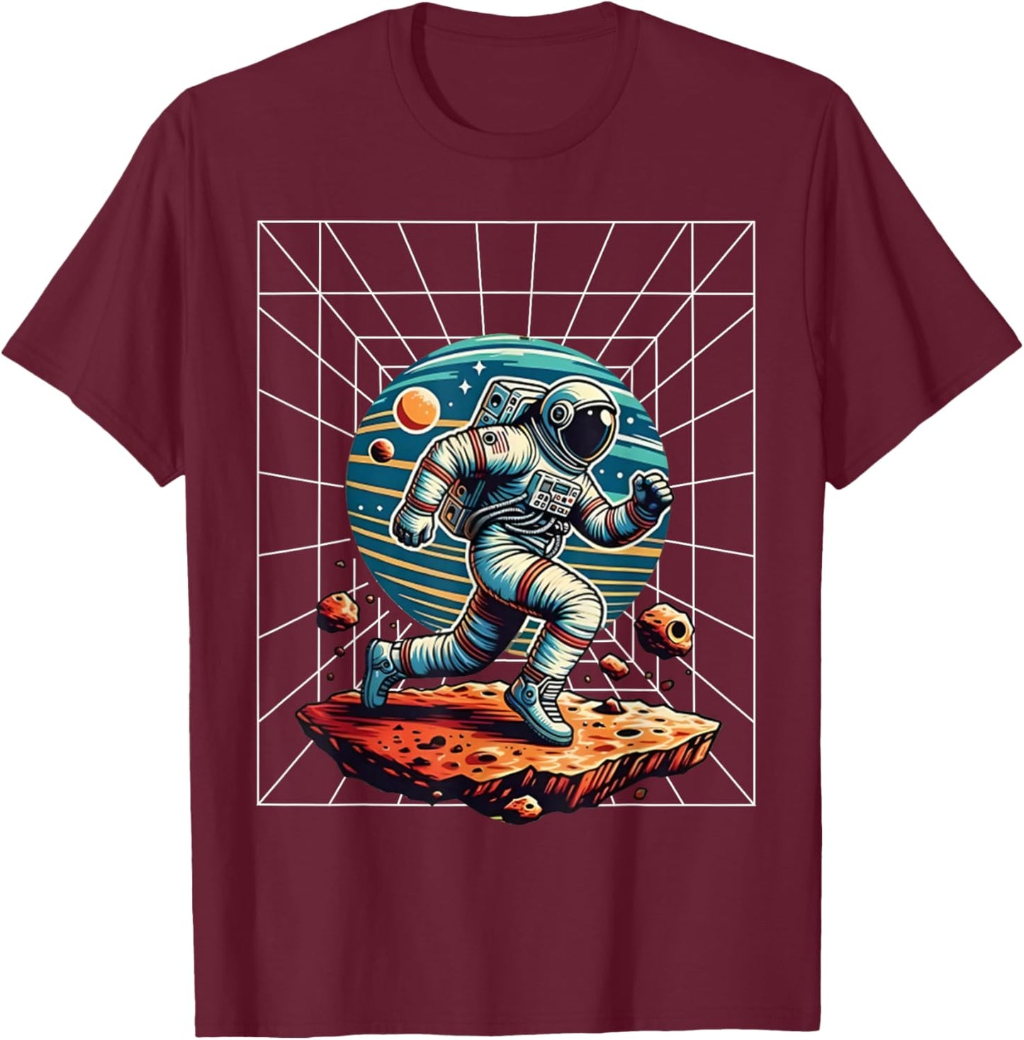 Astronaut Running in Space Cosmic Kid Galaxy Adventure Lover T-Shirt - T-Shirt | Maroon