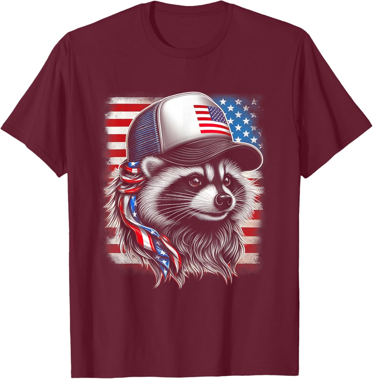 Redneck Raccoon Mullet White Trash Party Attire 4th July T-Shirt - T-Shirt | Maroon
