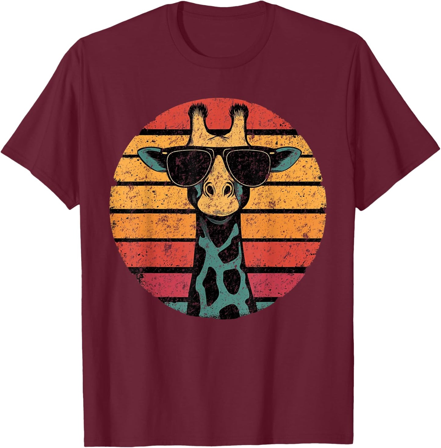 Giraffe Vintage Sunglasses Funny T-Shirt - T-Shirt | Maroon