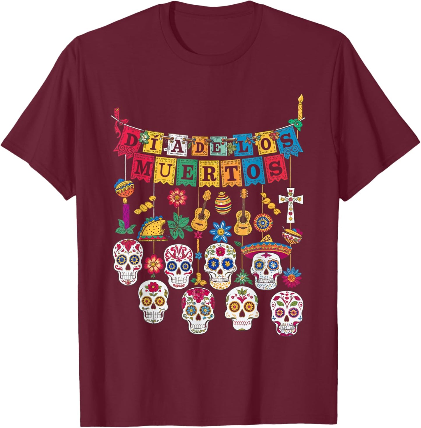 Dia De Los Muertos Sugar Skull Celebration Art Love T-Shirt - T-Shirt | Maroon