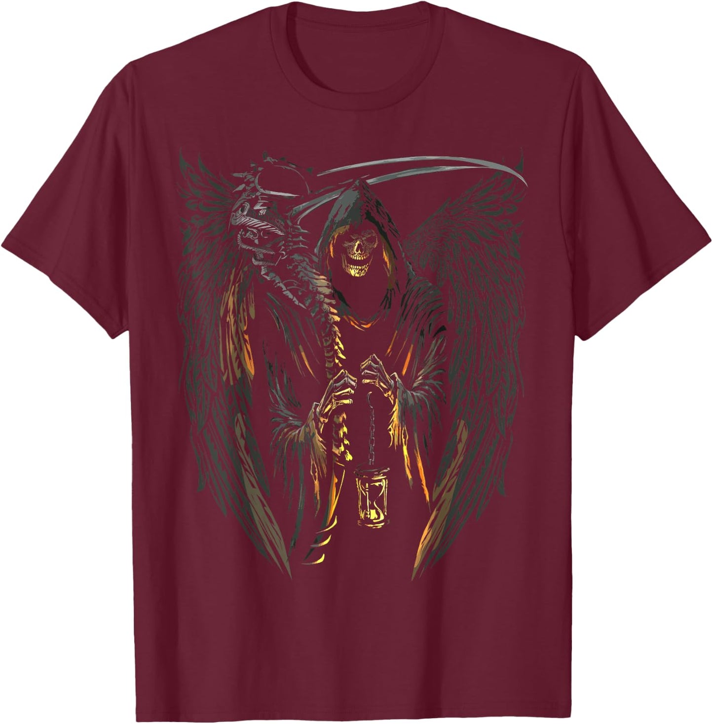 Angel of Death Grim Reaper Scary Halloween Occult Dark Art T-Shirt - T-Shirt | Maroon