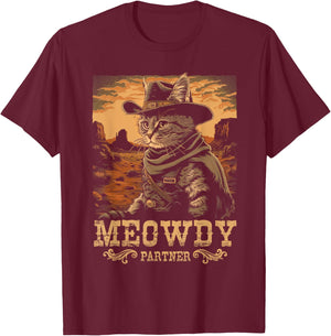 Meowdy Cute Kitten Funny Cat Cowboy Hat Country Love Animal T-Shirt - T-Shirt | Maroon