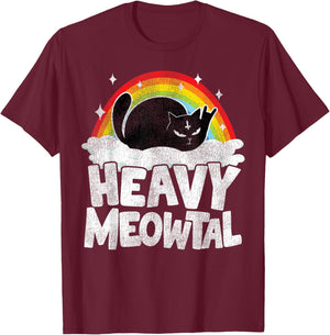 Heavy Meowtal Cat Retro Rainbow Satanic Funny Heavy Metal T-Shirt - T-Shirt | Maroon