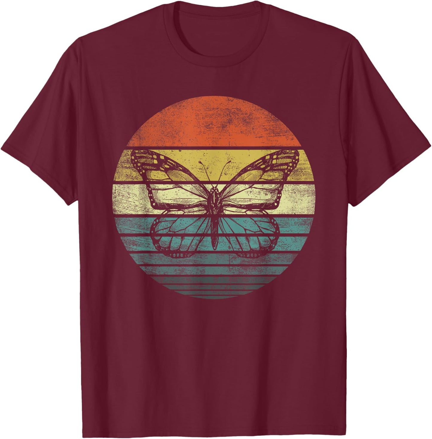 Butterfly Lover Gifts Retro Sunset Insect Monarch Entomology T-Shirt - T-Shirt | Maroon