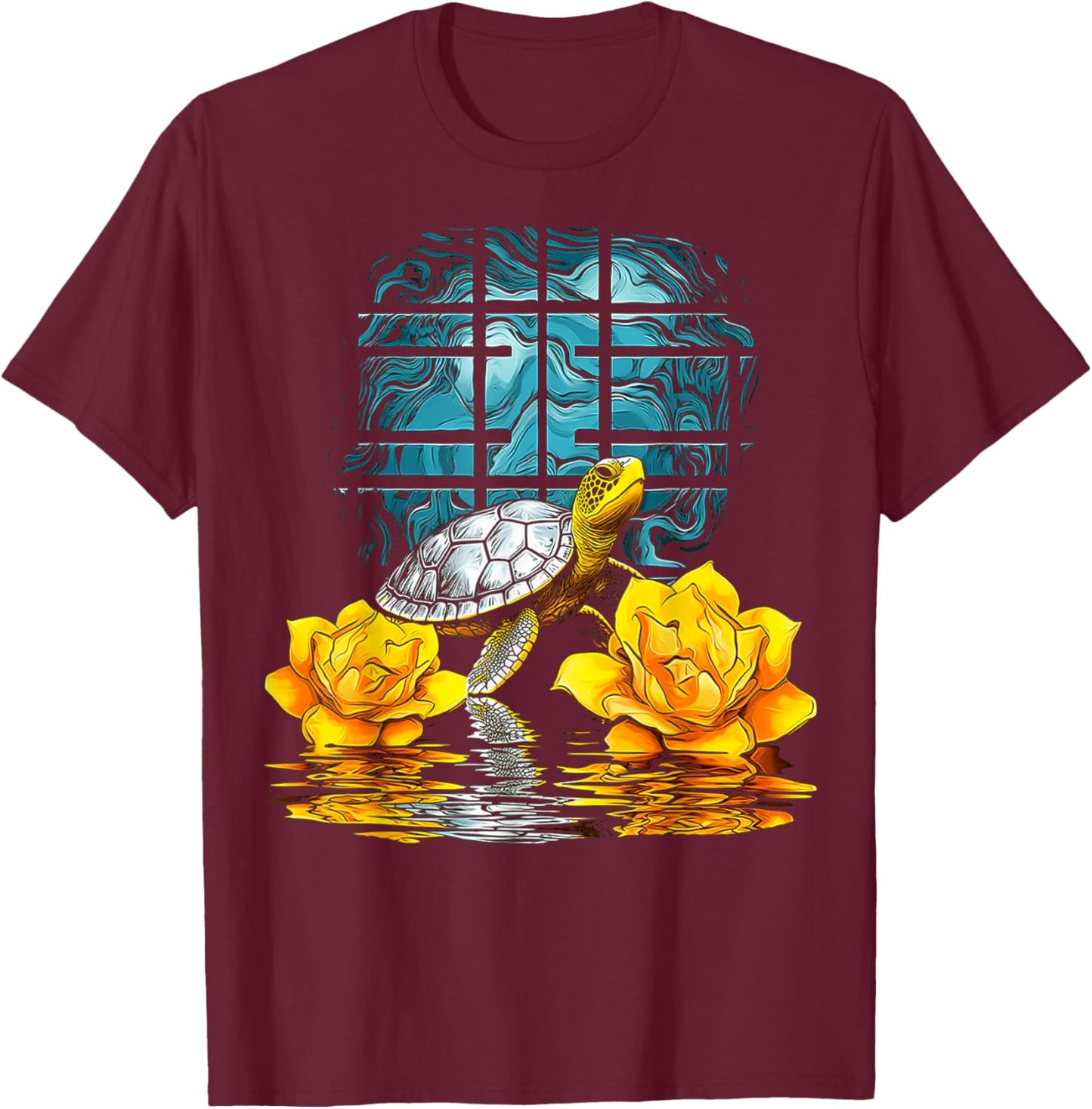 Turtle Flowers Animal Art Geometric Artwork Turtle T-Shirt - T-Shirt | Maroon