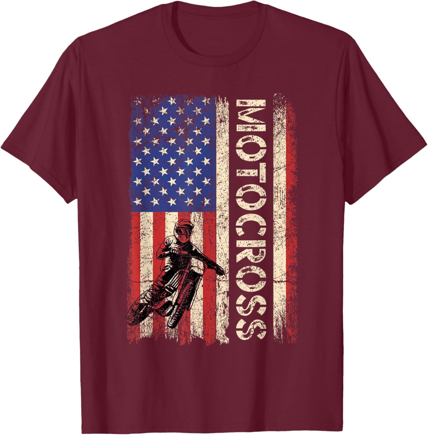 Motocross Dirt Bike American USA Flag Shirt Biker Men T-Shirt - T-Shirt | Maroon
