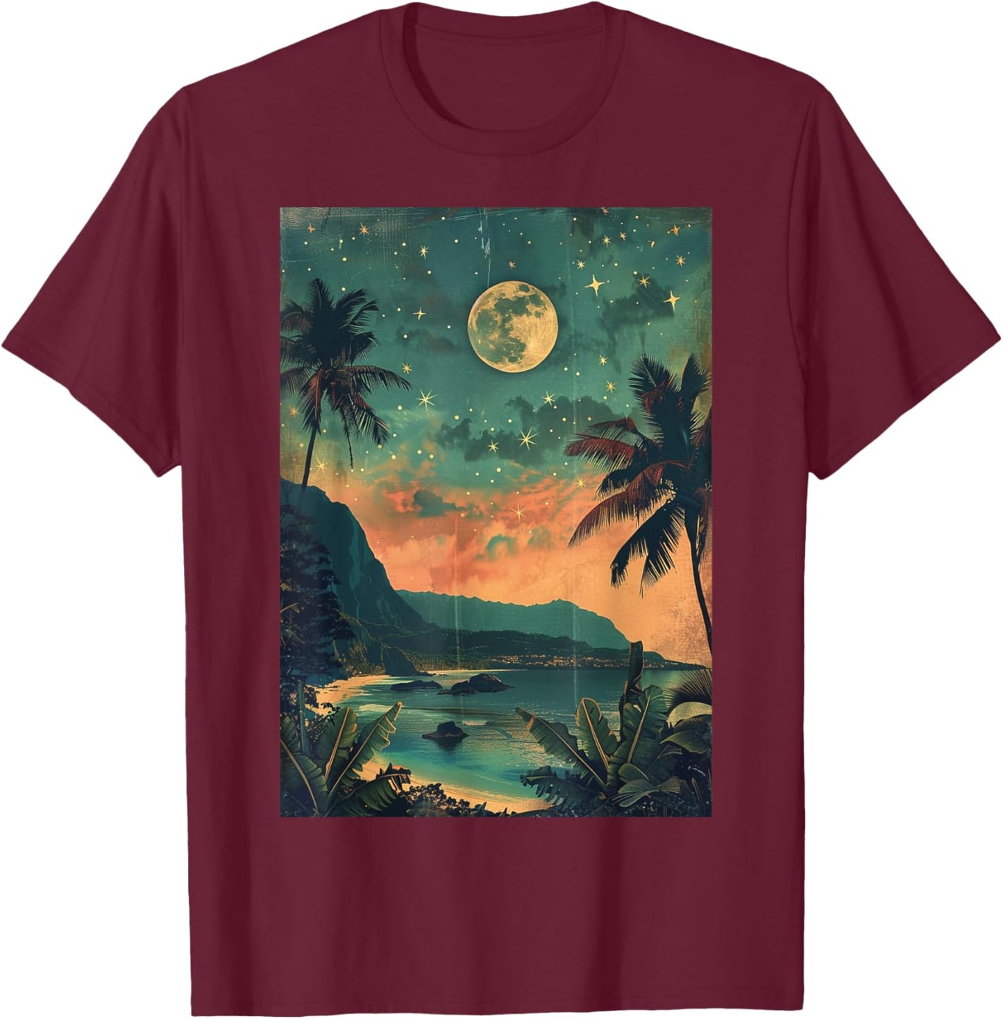 Vintage Hawaii Travel Kauai Beach Nature Scenery Men Women Kids T-Shirt - T-Shirt | Maroon