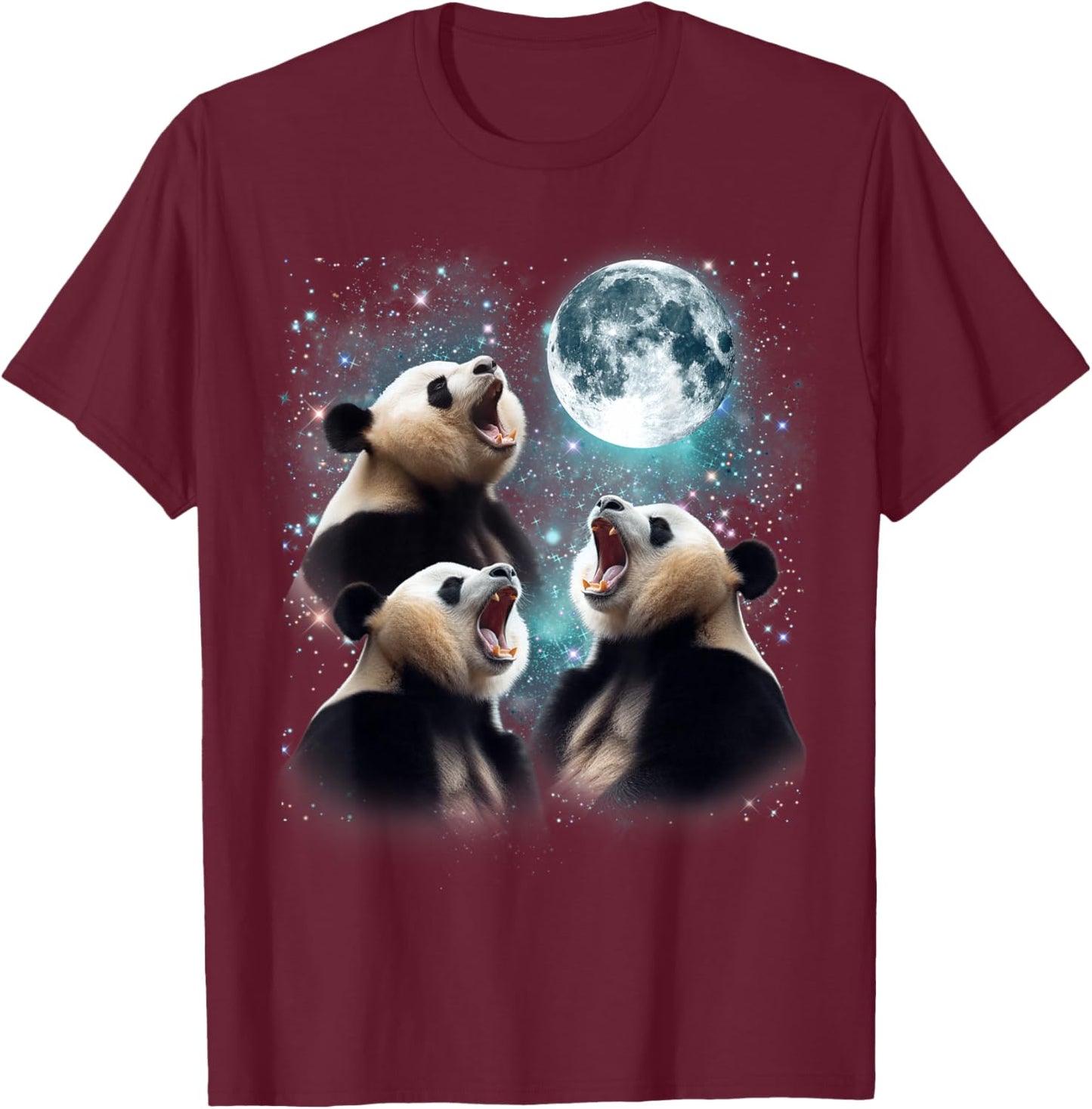3 Panda Moon Howling Panda Head Funny , Women, Kid T-Shirt - T-Shirt | Maroon